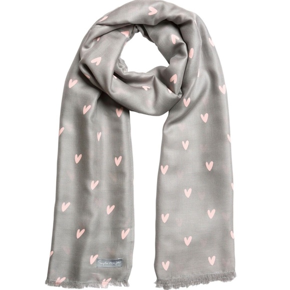 Super Soft Gray Modal Scarf/Wrap with‎ Pink Hearts NOS - Picture 1 of 3